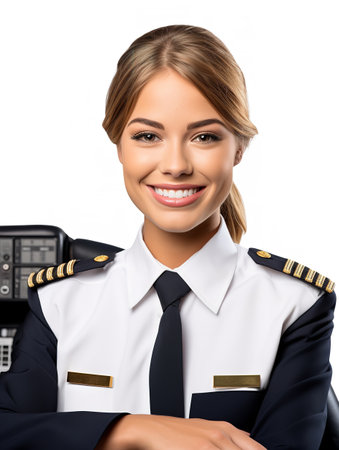 Confident Female Pilot at Controls, AI Generatedの素材