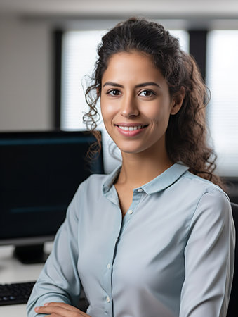 Skilled Female Programmer at Work, AI Generatedの素材