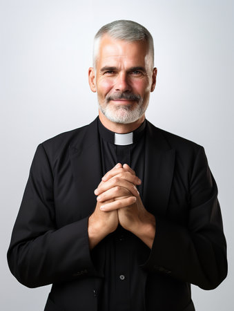 Spiritual Male Priest in Church, AI Generatedの素材