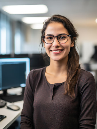 Skilled Female Programmer at Work, AI Generatedの素材
