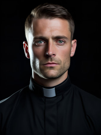Spiritual Male Priest in Church, AI Generatedの素材