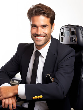 Skilled Male Pilot Navigating Aircraft, AI Generatedの素材