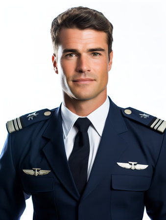 Skilled Male Pilot Navigating Aircraft, AI Generatedの素材