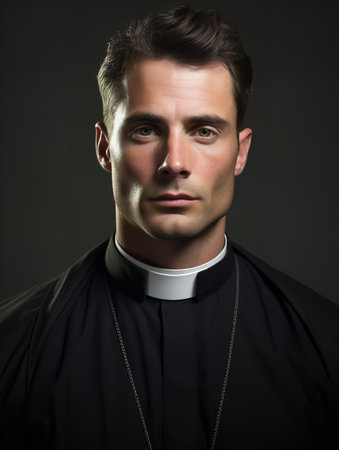 Spiritual Male Priest in Church, AI Generatedの素材