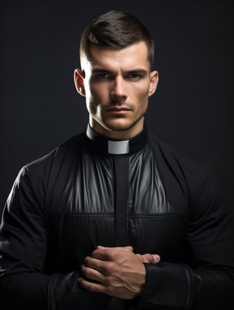 Spiritual Male Priest in Church, AI Generatedの素材