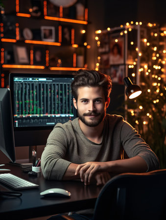 Focused Male Programmer Coding, AI Generatedの素材