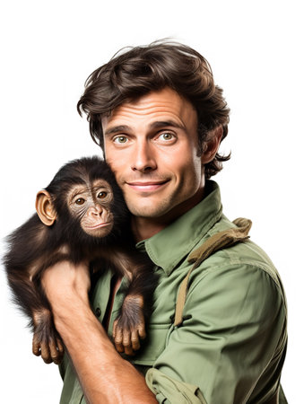 Experienced Male Zookeeper with Animals, AI Generatedの素材