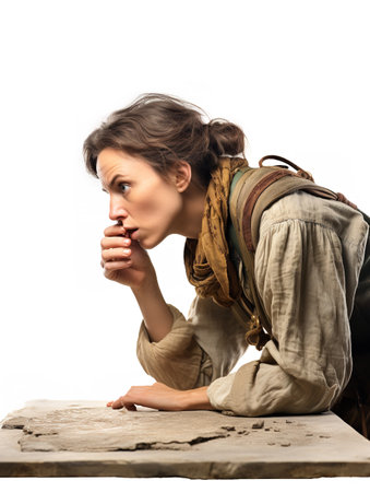 Dedicated Female Archaeologist at Site, AI Generatedの素材