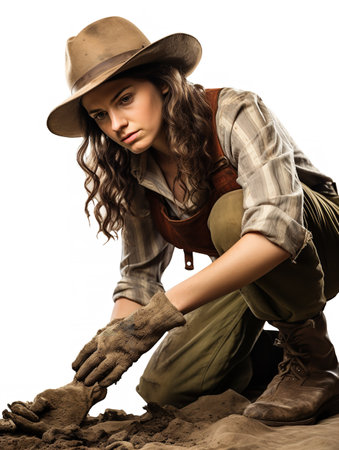 Dedicated Female Archaeologist at Site, AI Generatedの素材