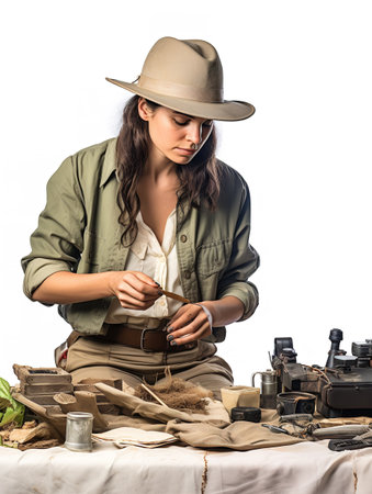 Dedicated Female Archaeologist at Site, AI Generatedの素材