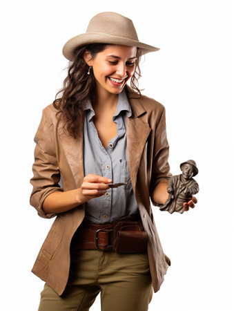 Dedicated Female Archaeologist at Site, AI Generatedの素材