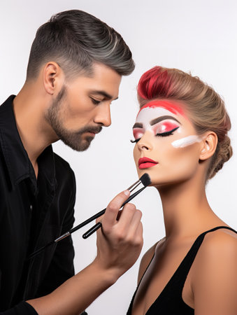Creative Female Makeup Artist at Work, AI Generatedの素材