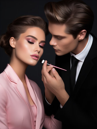 Creative Female Makeup Artist at Work, AI Generatedの素材