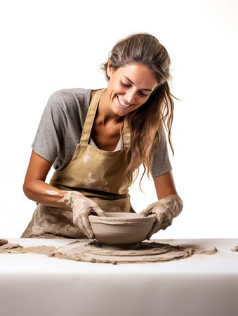 Artistic Female Potter at Work, AI Generatedの素材