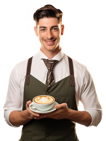 Skilled Male Barista Crafting Coffee, AI Generatedの素材