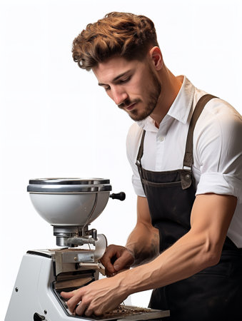 Skilled Male Barista Crafting Coffee, AI Generatedの素材