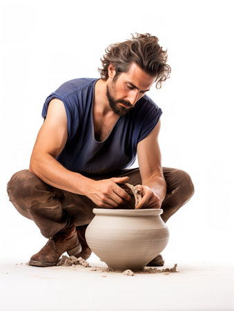 Creative Male Potter Shaping Clay, AI Generatedの素材