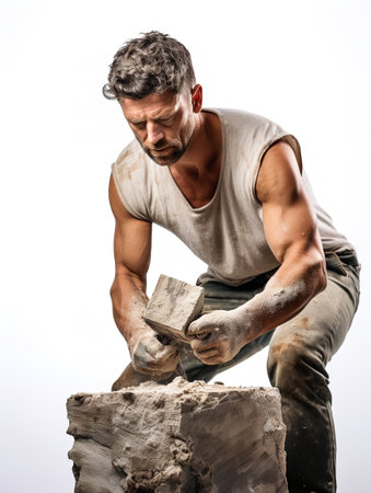 Talented Male Sculptor Crafting Art, AI Generatedの素材