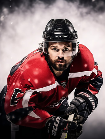 Agile Male Ice Hockey Player on Ice, AI Generatedの素材