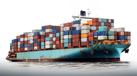 Massive Cargo Ship Navigating Open Sea - AI Generatedの素材