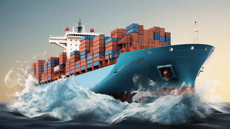 Massive Cargo Ship Navigating Open Sea - AI Generatedの素材