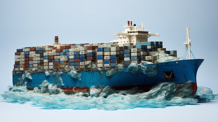 Massive Cargo Ship Navigating Open Sea - AI Generatedの素材