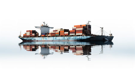 Massive Cargo Ship Navigating Open Sea - AI Generatedの素材