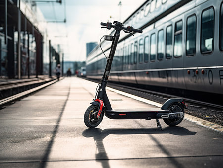 Modern Electric Scooter Zooming in City - AI Generatedの素材