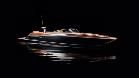 Elegant Riva Boat Gliding on Serene Lake - AI Generatedの素材