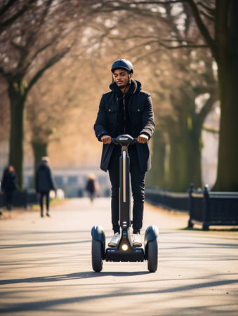 Modern Segway Gliding Through Urban Park - AI Generatedの素材
