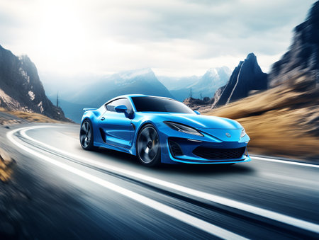 Sleek Sports Car Racing on Urban Streets - AI Generatedの素材