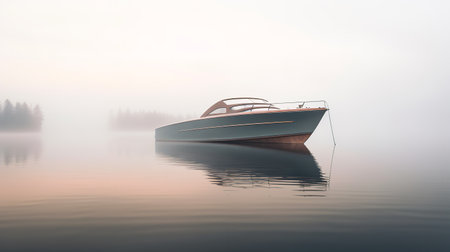 Elegant Riva Boat Gliding on Serene Lake - AI Generatedの素材