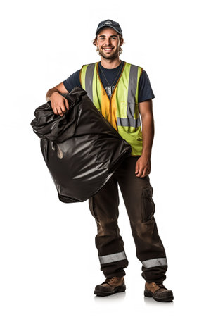 Garbage Man with Dustcart in City, AI Generatedの素材