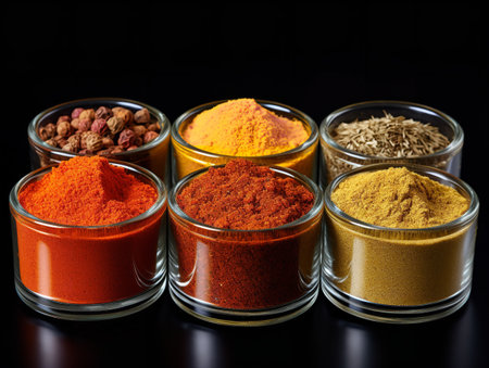 Colorful Spices Variety Cooking Ingredients Isolated on White Background AI Generatedの素材