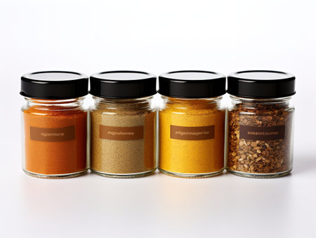 Colorful Spices Variety Cooking Ingredients Isolated on White Background AI Generatedの素材