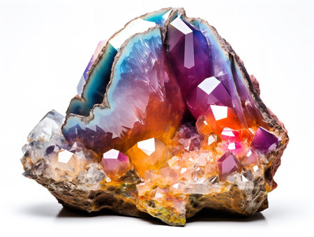 Polished Geode Crystal Natural Beauty Isolated on White Background AI Generatedの素材