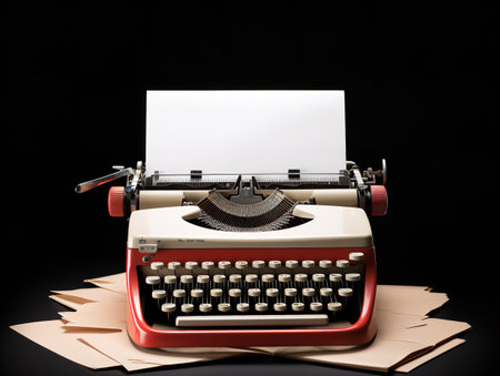 Vintage Typewriter Blank Paper Retro Writing Isolated on White Background AI Generatedの素材