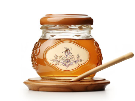 Glass Honey Jar Sweet Natural Isolated on White Background AI Generatedの素材