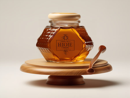 Glass Honey Jar Sweet Natural Isolated on White Background AI Generatedの素材