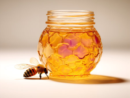Glass Honey Jar Sweet Natural Isolated on White Background AI Generatedの素材