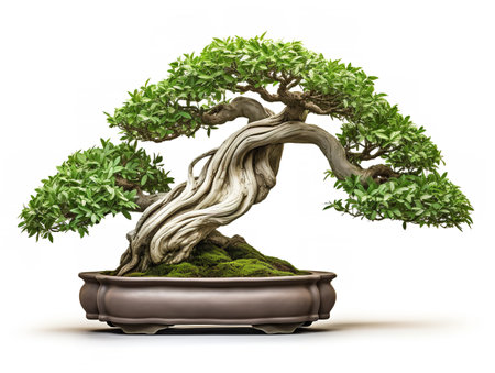 Potted Bonsai Tree Miniature Garden Isolated on White Background AI Generatedの素材