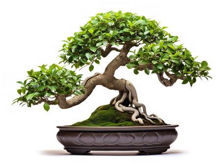 Potted Bonsai Tree Miniature Garden Isolated on White Background AI Generatedの素材