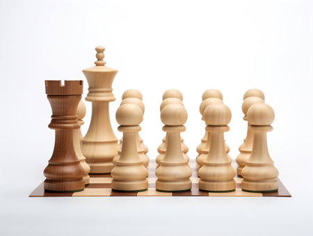 Wooden Chess Set Strategy and Intelligence Isolated on White Background AI Generatedの素材