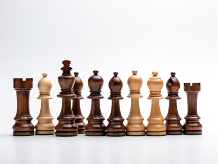 Wooden Chess Set Strategy and Intelligence Isolated on White Background AI Generatedの素材
