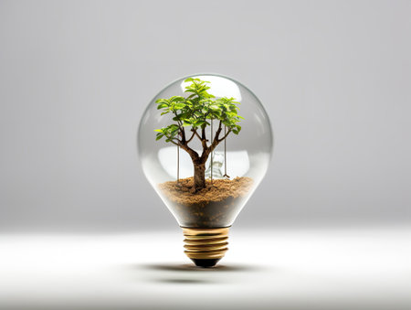 Lightbulb with Plant Growing Inside Innovation and Growth Isolated on White Background AI Generatedの素材