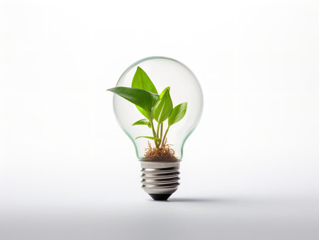 Lightbulb with Plant Growing Inside Innovation and Growth Isolated on White Background AI Generatedの素材