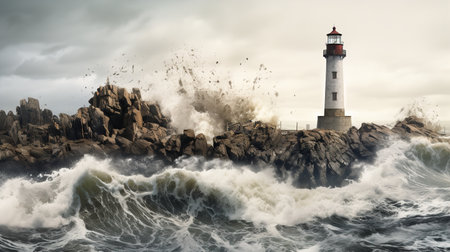 Lighthouse Shining Beam Guidance and Hope Isolated on White Background AI Generatedの素材
