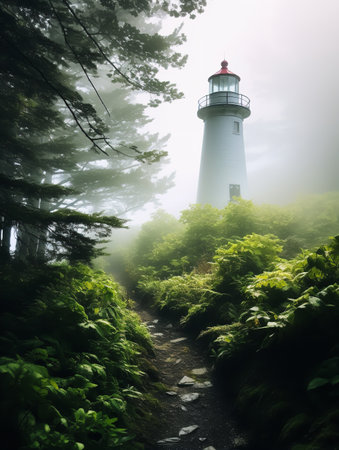 Lighthouse Shining Beam Guidance and Hope Isolated on White Background AI Generatedの素材