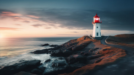 Lighthouse Shining Beam Guidance and Hope Isolated on White Background AI Generatedの素材