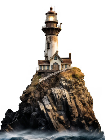 Lighthouse Shining Beam Guidance and Hope Isolated on White Background AI Generatedの素材